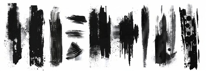 Abstract Black Ink Strokes on White Background