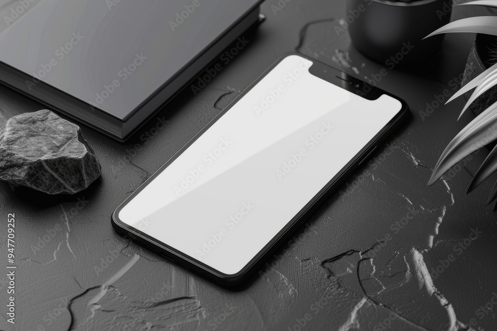 Poster smartphone with empty white screen on table