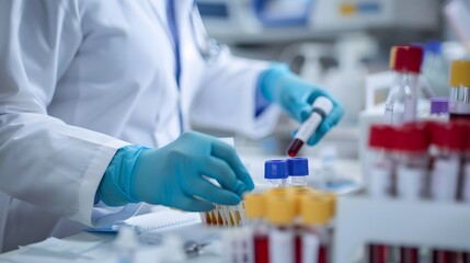 Medical staff conducting a blood test in a laboratory