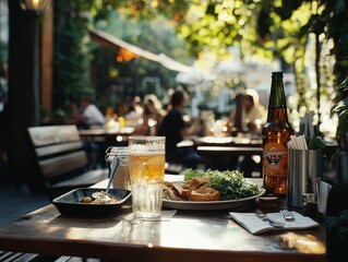 Relaxed Outdoor German Dining Experience with Beer and Casual Fare