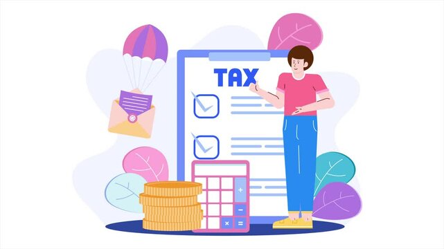 tax preparation and calculation illustration with checklist and guide business animated video