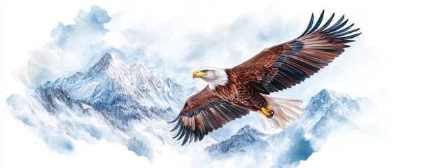 Fototapeta premium a majestic eagle soaring high above rugged mountains under clear skies.
