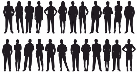 Set of business people silhouette, man and woman team, isolated on white background. 
