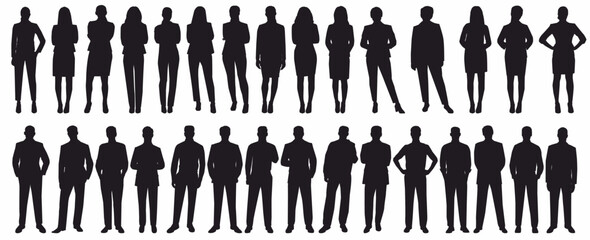Set of business people silhouette, man and woman team, isolated on white background. 
