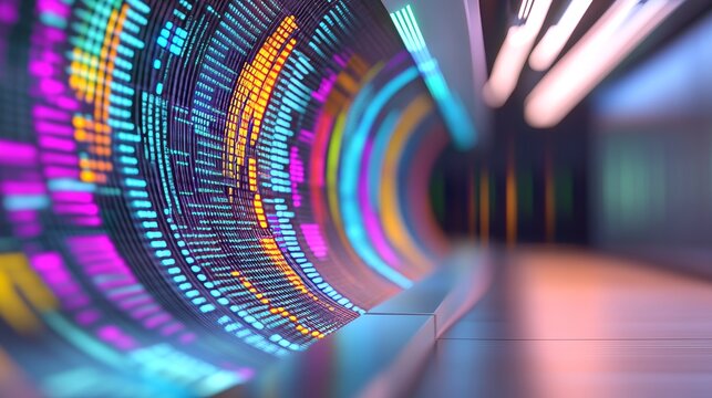 floating business chart made of interwoven, glowing data streams