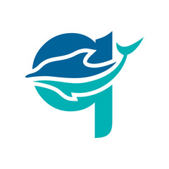 a logo combination of dolphins with letters, initials, numbers or alphabets with a blue base color for business purpose and other