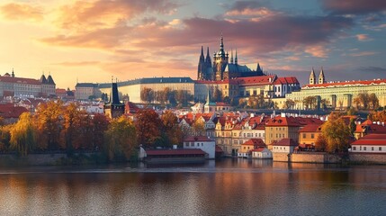 Fototapeta premium Gothic Castle Overlooks Vltava in Prague