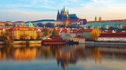 Obraz premium View of Gothic Castle in Prague Overlooking the Vltava