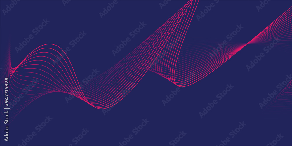 Poster abstract background with blue geometric wavy lines. modern minimal trendy lines pattern horizontal.