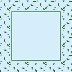 Vector soft blue leaves frame and poster seamless pattern background graphic design