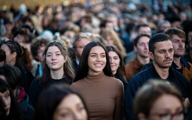 Obraz premium Diversity, crowd, multicultural, smiling, community, urban, young adults, togetherness, inclusivity, portrait, group, ethnicity, race, unity, demographic, society, population, modern, social, integrat