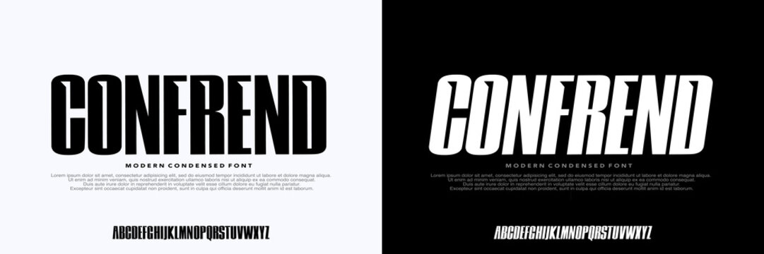 Modern Alphabet Condensed Font , italic ,Uppercase Typography urban style condensed fonts for fashion, brand, community, sport, technology, digital, music, movie, logo design, vector illustration