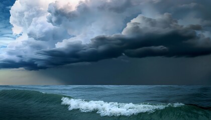 Obraz premium Stormy seas beneath dark clouds indicate the coming monsoon.