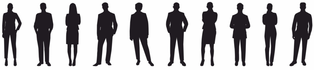 business people standing in group of silhouette. 