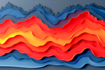 Abstract background forming colorful wavy shapes with paper cutout style