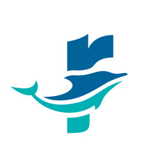 a logo combination of dolphins with letters, initials, numbers or alphabets with a blue base color for business purpose and other