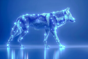 Fototapeta premium Blue geometric wolf walking in abstract space representation