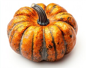 Vibrant big orange pumpkin on a white background, perfect for Halloween decorations, themed events, and marketing materials, with copy space.