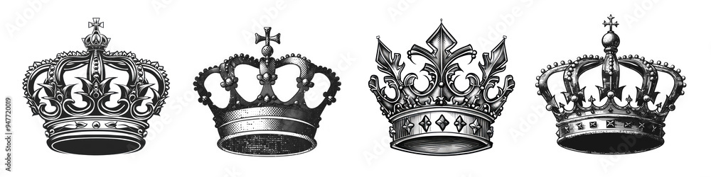 Sticker Crown illustration png cut out element set