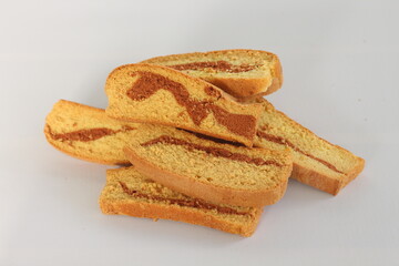 Dried sponge cake isolated on white background. Indonesian food