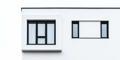 White wall with three black framed windows.