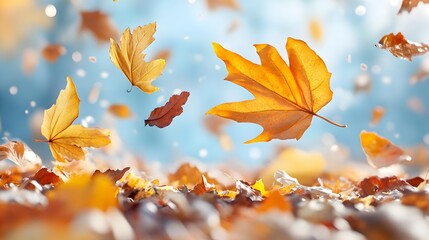 Crisp Autumn Day with Swirling Fall Leaves in Scenic Landscape