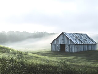 Obraz premium Weathered Barn Nestled in Idyllic Countryside Radiating Timeless Tranquility
