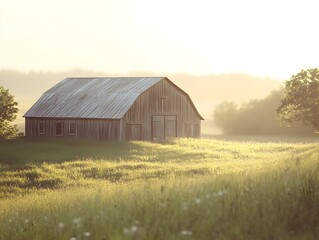 Fototapeta premium Timeless Tranquility of a Picturesque Weathered Barn in Idyllic Countryside Landscape