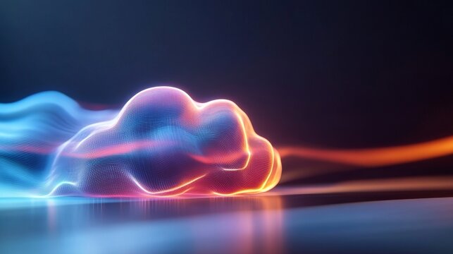 An abstract depiction of a colossal, floating digital cloud made of glowing
