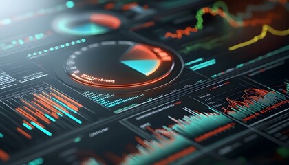 Futuristic Digital Interface with Charts and Graphs