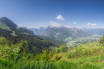 View of mountain valley near Jenner mount in Berchtesgaden National Park, Alps