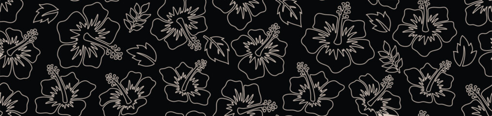 Hand drawn aloha hibiscus flower Hawaiian tropical seamless pattern. nature floral abstract back ground. © andin