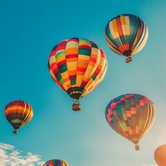 Obraz premium Vibrant Hot Air Balloon Festival with Billowing Balloons Drifting Across Scenic Blue Sky