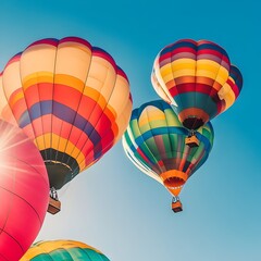 Obraz premium Vibrant Air Balloon Festival Drifting Across a Breathtaking Blue Sky with Warm Sunlight