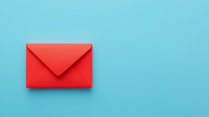 A vibrant red envelope on a bright blue background, perfect for conveying messages and invitations in a unique style.