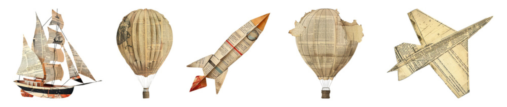 Ephemera paper collage png cut out element set