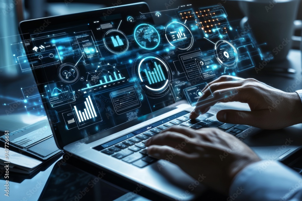 Poster in the future, business will invest and develop corporate concepts using stock technology. futuristi