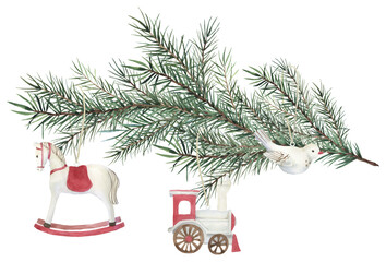 Watercolor Christmas border Xmas png. traditional cozy art, hand painted