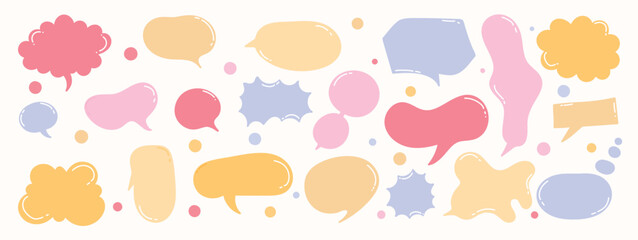 Obraz premium Set of speech bubble vector. Collection of contemporary figure, speech bubble in funky groovy style. Chat design element perfect for banner, print, sticker, cartoon.