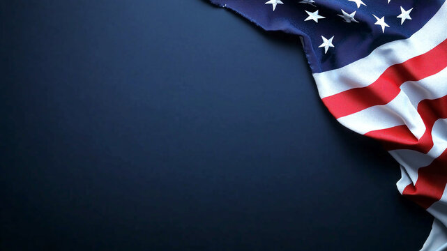 American US flag on dark blue background with copy space, presidential midterm elections, american national holiday, July 4, Veterans or memorial day patriotic banner