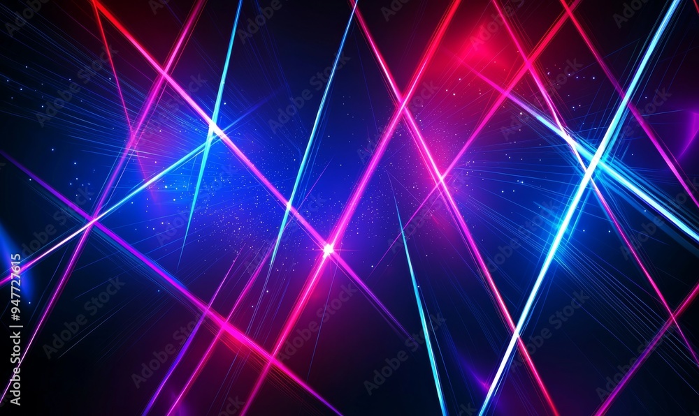 Poster Futuristic neon flashes on black background. Motion light lines backdrop. Created using generative AI software.