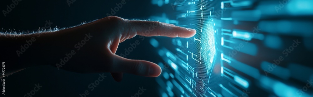 Aufkleber Data transformation concept for next generation technology era with stock and machine learning. Hands touching big data structures, digital data network connections, and data transformation.