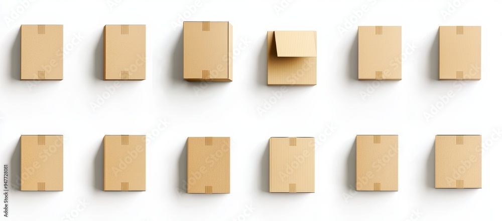 Aufkleber The cardboard boxes are isolated on a white background, mockups are generated automatically as they are designed
