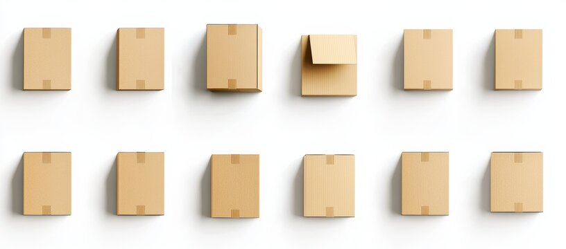 The cardboard boxes are isolated on a white background, mockups are generated automatically as they are designed