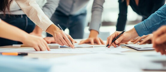 Brainstorming strategies using handwritten document charts, teamwork consulting for data summary, conference, office meetings, AI data generation