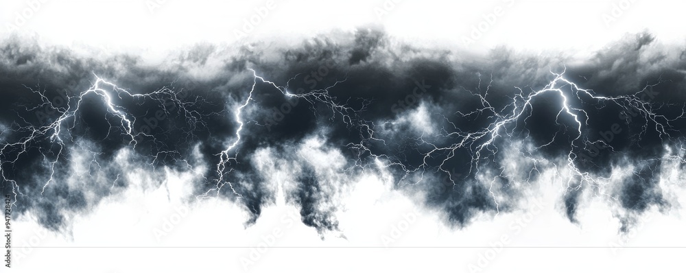 Poster lightning storm clouds isolated on transparent background