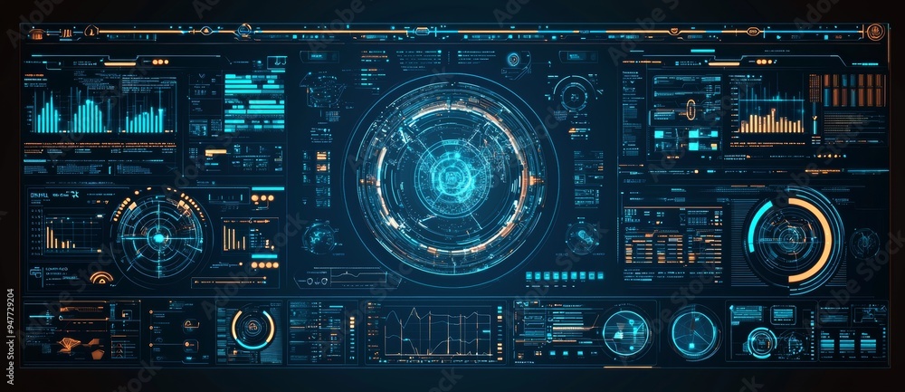 Poster The design of a digital futuristic user interface for HUDs. Stock image.