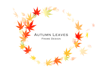 水彩　色とりどり風で舞い散る秋の紅葉フレーム