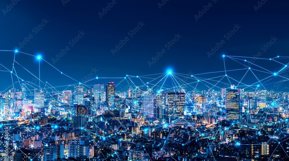 Poster network concept for iot internet of things telecommunication: stock image