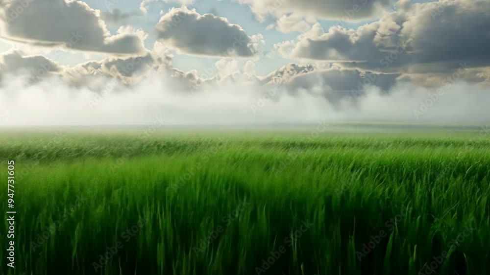 Poster A field of grass with a cloudy sky in the background